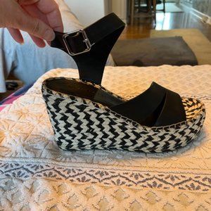 Sigerson Morrison Black Leather Wedge Sandal, Size 9